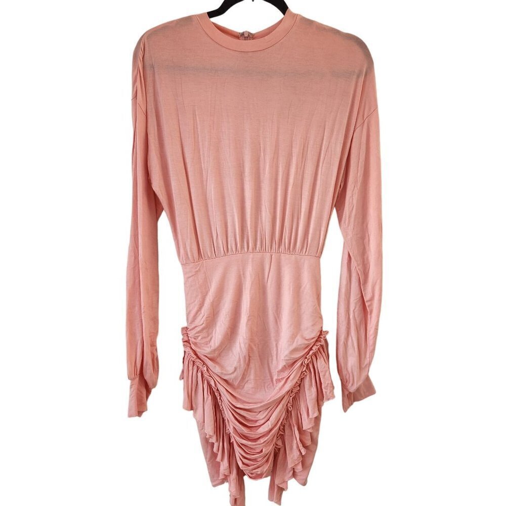 NWT Sabo Skirt Pink Fitted Mini Dress Ruched Ruffles Long Sleeve Women's S
